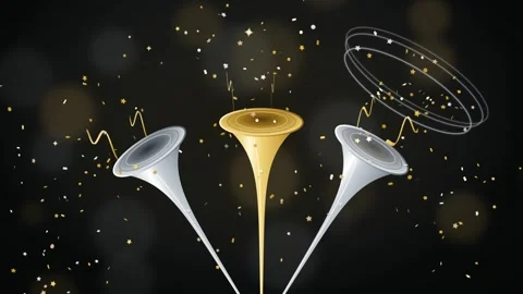 Three Party Horns on Black Background Celebration Party Graphics Festive Stock Footage 347928028