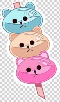 Three pastel bear popsicles are stacking on segmented stick in flat vector Stock Illustration