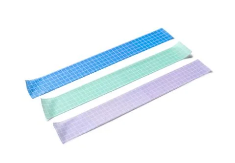 Three pastel grid pattern washi tapes in blue, mint green, and lavender purpl 写真素材