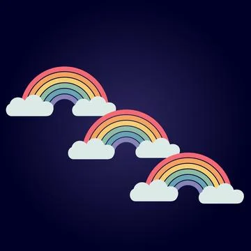 Three pastel rainbow arches cascading diagonally across dark navy blue back.. Stock Illustration