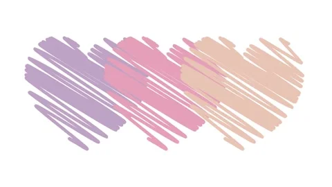 Three pastel sketch hearts with scribbled animation effect. Stock Footage 316217169