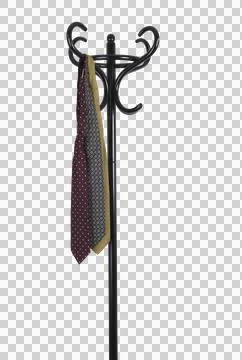 Three patterned ties are hanging on a black coat rack. Foto stock