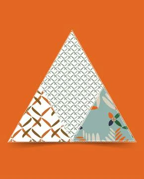 Three patterns in a triangle on a bright orange patchwork background. Stockillustratie