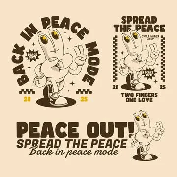 Three Peaceful Cartoon Designs to Spread Positivity Stock Illustration