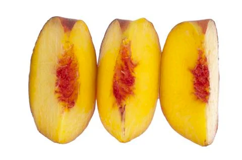 Three peach slices in a row Stock Photos