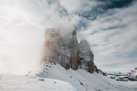 Three peaks of Lavaredo on a cloudy day Stock Photos