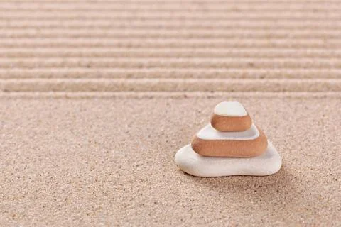 Three pebble stack zen garden Stock Photos
