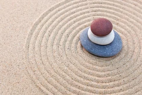 Three pebble stack zen garden Stock Photos