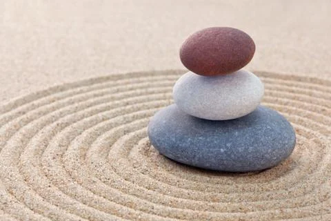 Three pebble stack zen garden Stock Photos