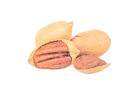 Three pecans in shell Stock Photos