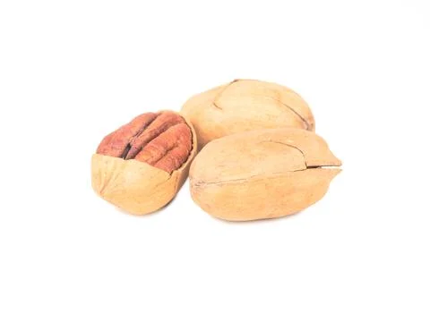 Three pecans in shell Stock Photos