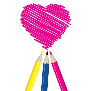 Three pencils drawing heart shape vector illustration Illustrazione stock