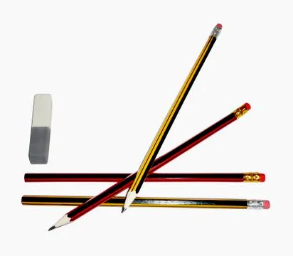Three pencils with an eraser Stock Photos