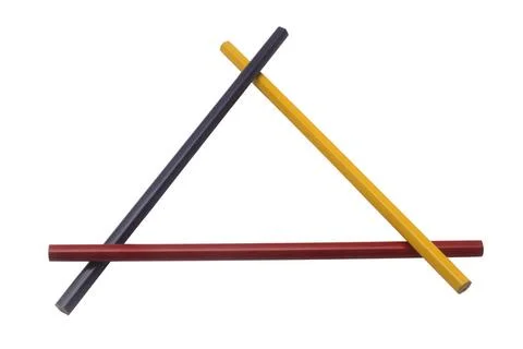 Three pencils forming a triangle Three colored pencils, blue, red and yell... Stock Photos