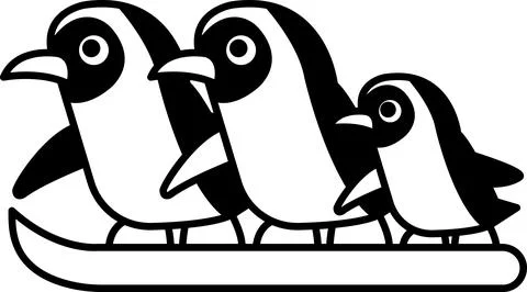Three penguins are walking on a sled Stock Illustration