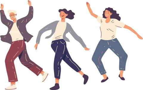 Three people are dancing and smiling Stock Illustration