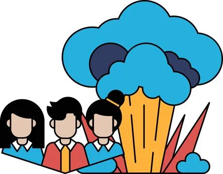 Three people are hugging each other in front of a large cloud Stock Illustration