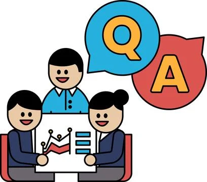 Three people are sitting around a table with a whiteboard in front of them Stock Illustration