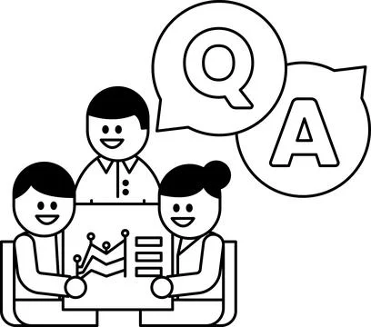 Three people are sitting around a table with a whiteboard in front of them Stock Illustration