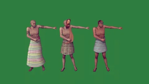 Three people are standing in front of Green screen and dancing on swimsuits Video stock 335696380