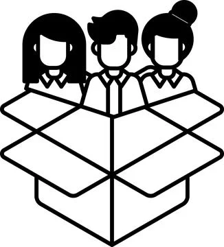 Three people are standing inside a cardboard box 스톡 일러스트