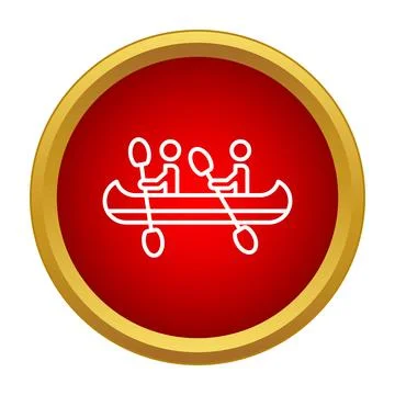 Three people canoeing, rowing together in a team icon Illustrazione stock