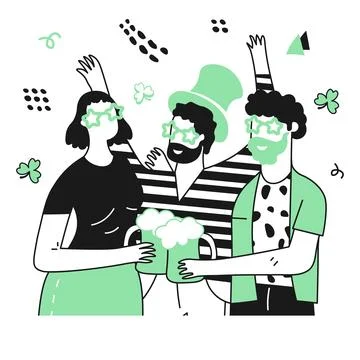 Three people drinking beer st patricks day celebration vector illustration Stock Illustration