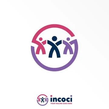 Three people free logo vector stock. Happy abstract design concept. Stock-Illustration
