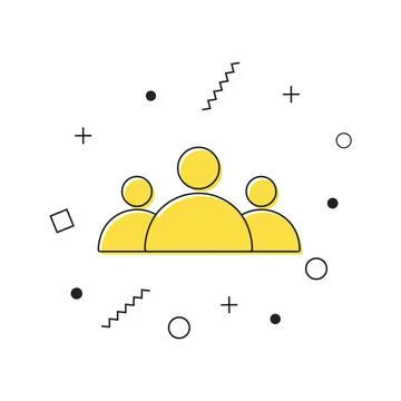Three people icon vector. Yellow three persons icon with geometric shapes on Stock Illustration