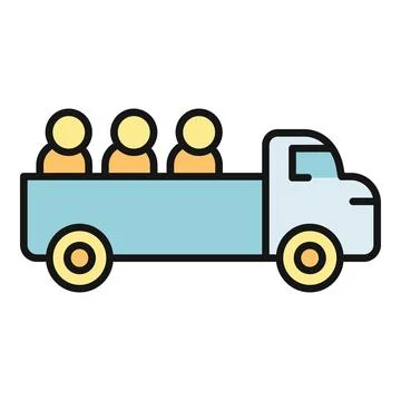 Three people riding in the back of a pickup truck Stock Illustration