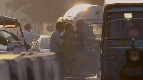 Three people riding motorcycle Video stock 111707857
