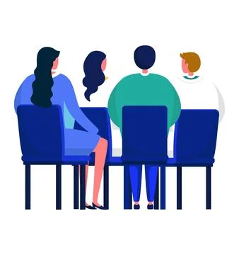 Three people sitting in a row, two women and a man in the middle. People in a イラスト素材