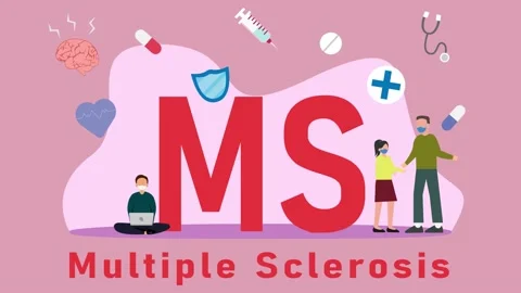 Three people standing near Multiple Sclerosis text Stock Footage 152496806