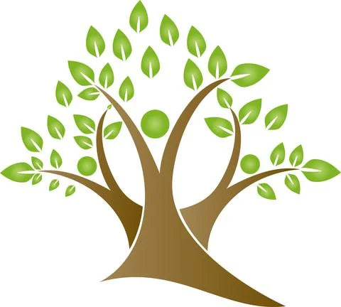 Three People, Trees, Gardener, Naturopath, Logo, Background Stock Illustration