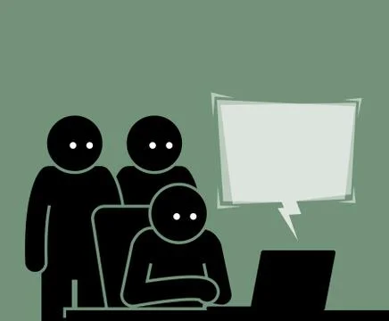 Three people viewing a computer together. Illustrazione stock
