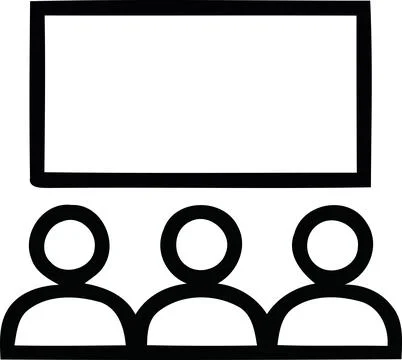 Three people watching a blank presentation screen Illustrazione stock
