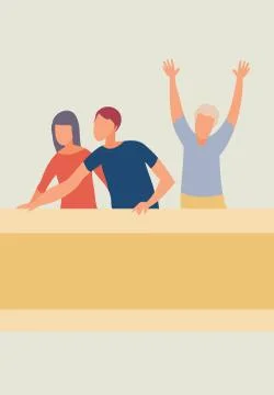 Three people worry and support athletes during the competition, Stock Illustration