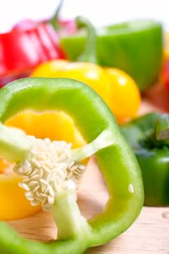 Three peppers sliced Stock Photos