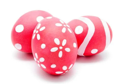 Three perfect colorful handmade easter eggs Stock Photos