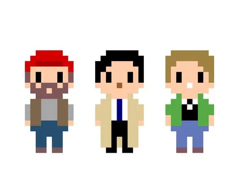 Three person pixel pattern. Pixel art vector illustration. 스톡 일러스트