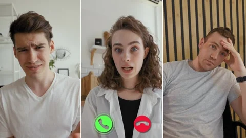 Three-person split-screen chat from different locations Stock Footage 305548662