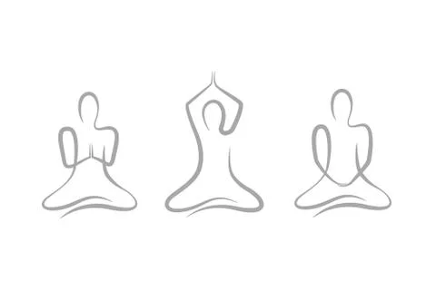 Three persons in different meditation pose on white background Stock Illustration
