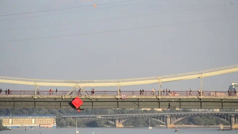 Three persons ziplining in Kiev Stock Footage 70558452