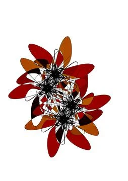 Three petal clusters with black scribble centers on white background Stock Illustration