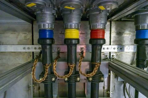 Three phase electrical pfisterer cable connections Stock Photos