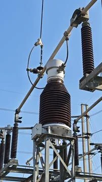 Three phase high voltage current transformer CT measuring equipment. Stock Photos