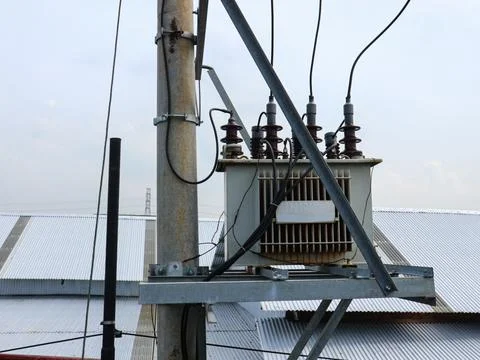 Three phase transformer installation Stock Photos