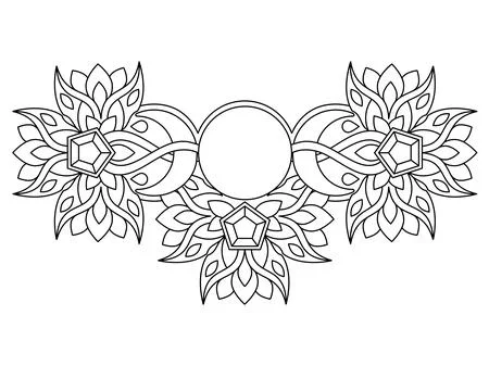 Three phases of the moon surrounded by flowers and crystals, Stock Illustration