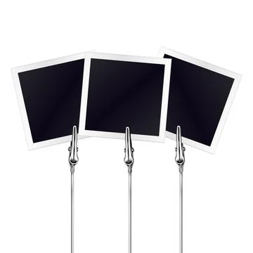 Three photo frames on a metal memo holders clips. Photos, memories card Stock Illustration