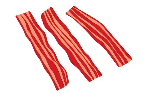 Three pieces of bacon. Top view offried bacon strips. Vector illustration Illustrazione stock